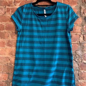 Teal Loose Shirt with Black Stripes